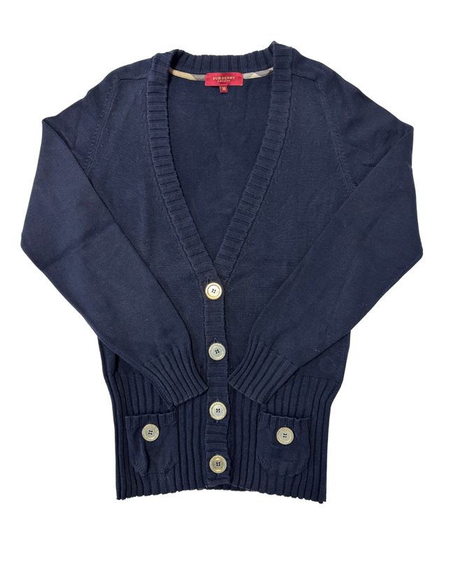 Burberry London Navy Blue Crest Buttoned Knit Cardigan - XS