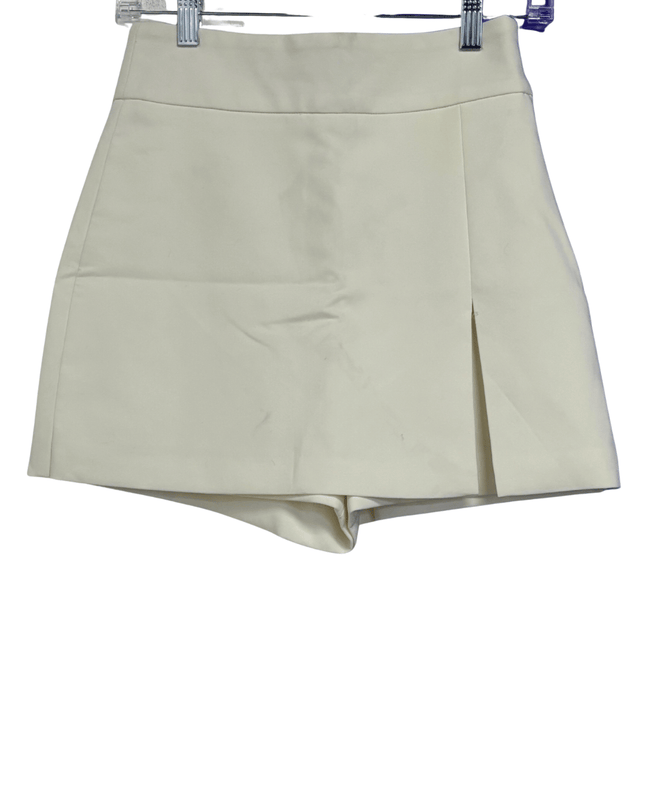 Zara White Asymmetrical Front Slit Tailored Mini Skort