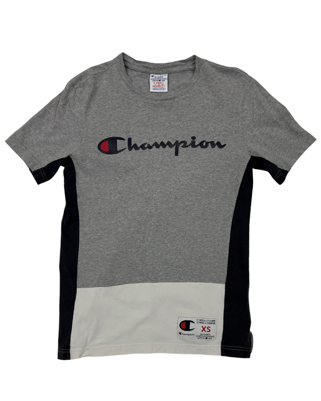 Champion Colorblock Script Logo Gray T-Shirt - XS