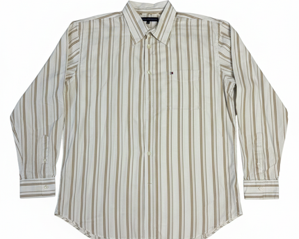 Tommy Hilfiger Beige Striped Long Sleeve Button-Down Shirt
