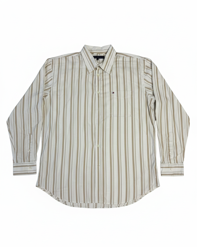 Tommy Hilfiger Beige Striped Long Sleeve Button-Down Shirt