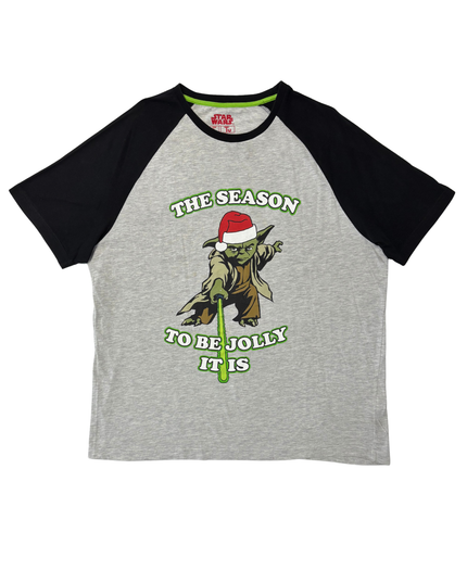 Star Wars Yoda Christmas Graphic Grey & Black Raglan T-Shirt - XL
