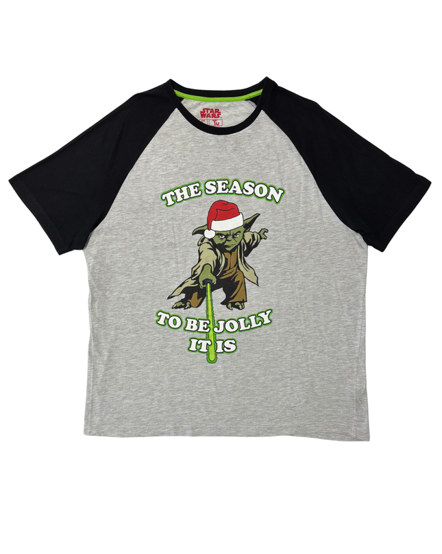 Star Wars Yoda Christmas Graphic Grey & Black Raglan T-Shirt - XL