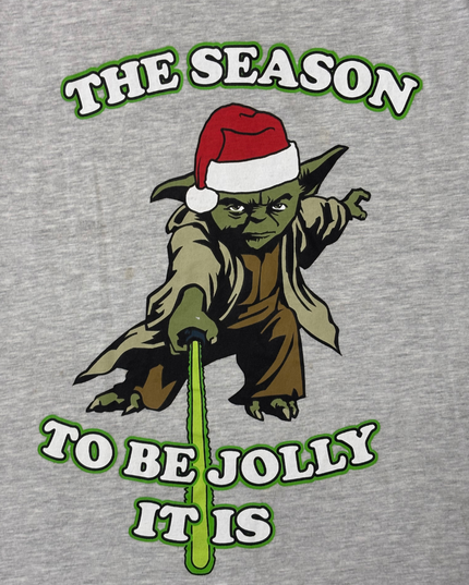 Star Wars Yoda Christmas Graphic Grey & Black Raglan T-Shirt - XL