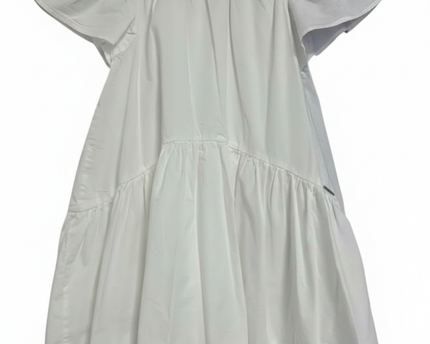 Lee Cooper White Cotton Tiered Flutter Sleeve Dress
