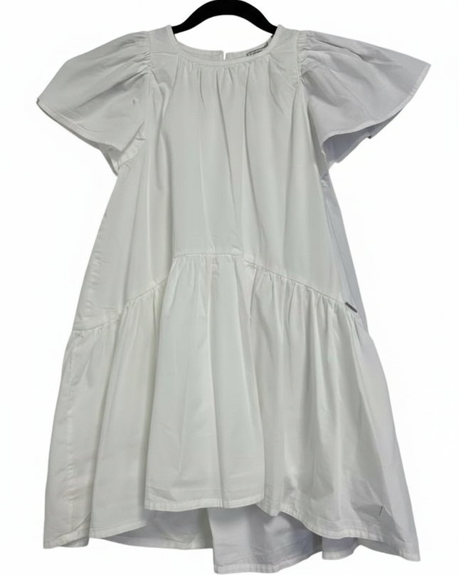 Lee Cooper White Cotton Tiered Flutter Sleeve Dress