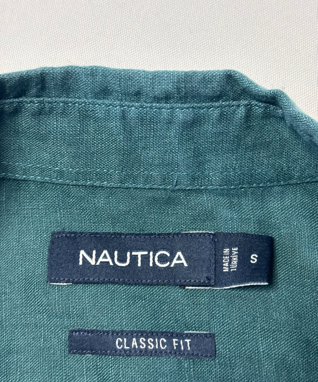 Nautica Teal Classic Fit Linen Long Sleeve Shirt