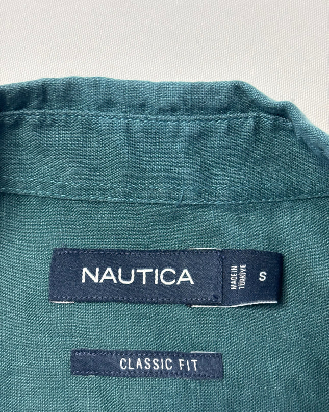Nautica Teal Classic Fit Linen Long Sleeve Shirt