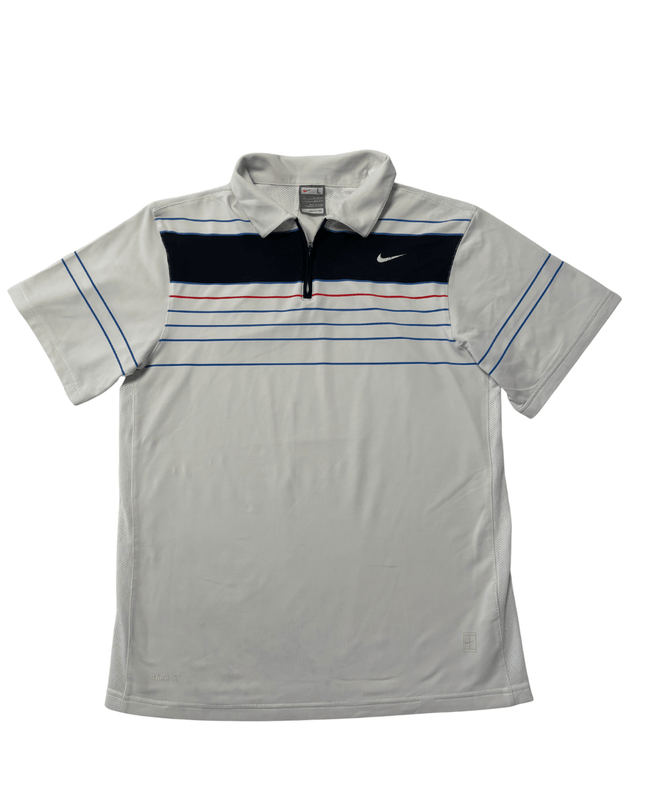 Vintage Nike FIT DRY Quarter-Zip White/Navy Sports Polo
