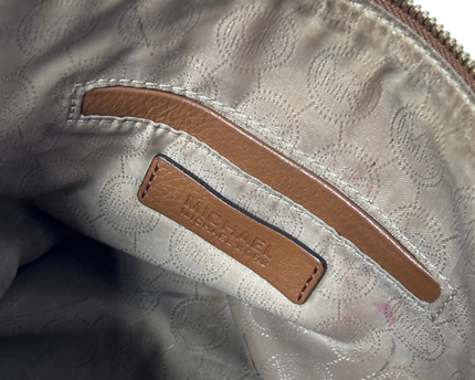 Michael Kors Brown Pebbled Leather Double Zip Crossbody Bag