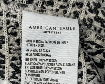 American Eagle Black & White Leopard Print Smocked Ruffle Hem Crop Cami Top