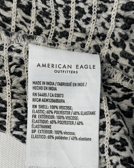 American Eagle Black & White Leopard Print Smocked Ruffle Hem Crop Cami Top