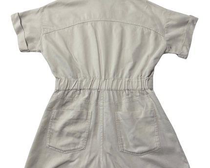 Zara Ecru Denim Utility Short Sleeve Romper Jumpsuit