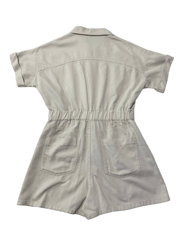 Zara Ecru Denim Utility Short Sleeve Romper Jumpsuit