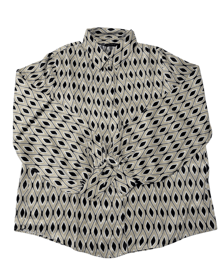 Zara Geometric Print Button-Down Shirt Black and Beige