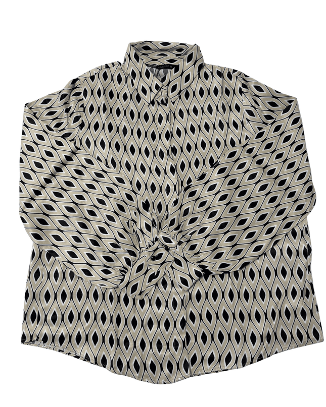 Zara Geometric Print Button-Down Shirt Black and Beige