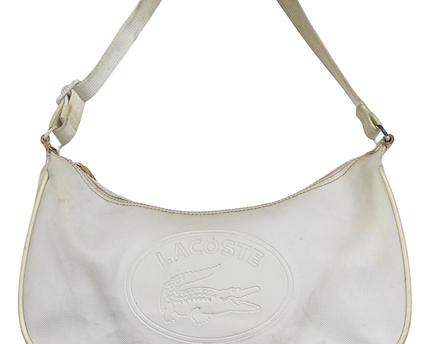 LACOSTE Vintage White Embossed Croc Baguette Shoulder Bag