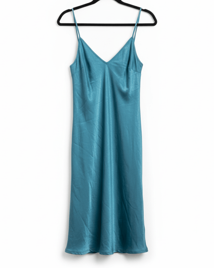 Forever 21 Teal Blue Satin V-Neck Mini Slip Dress