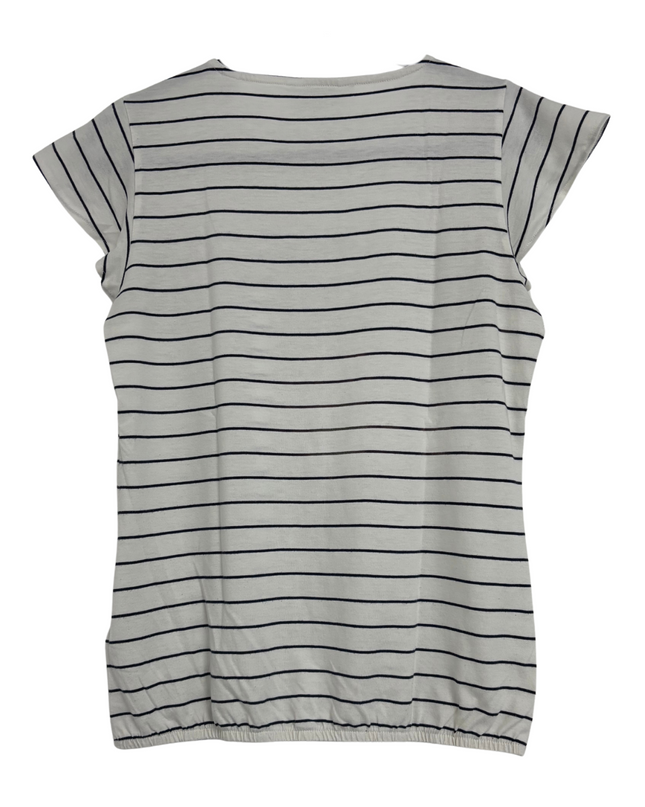 Essentials by Tchibo Striped Lace Detail Short Sleeve Top - S