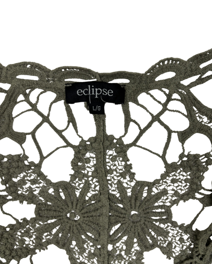 Eclipse Floral Crochet Olive Green Lace Shrug Top - M