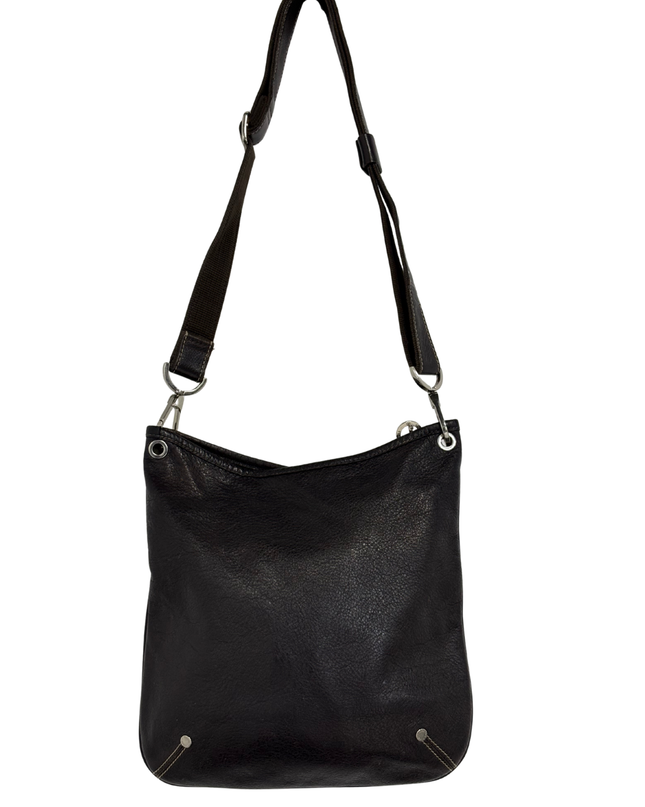 Longchamp Contrast Stitch Black Leather Crossbody Bag