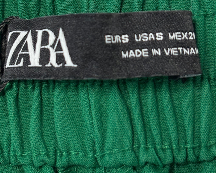 Zara High-Waisted with Gold Button Detail Green Trousers