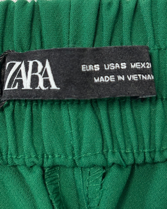 Zara High-Waisted with Gold Button Detail Green Trousers