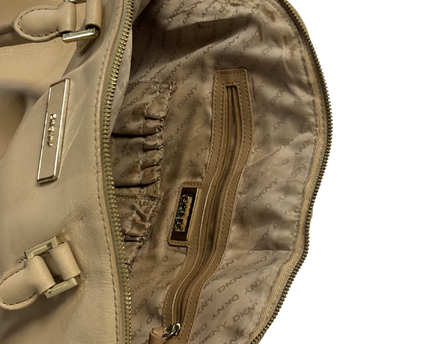 DKNY Beige Nude Saffiano-Style Leather Dome Satchel Handbag
