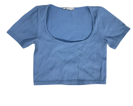 Stradivarius Ribbed Scoop Neck Crop Top Blue - XS