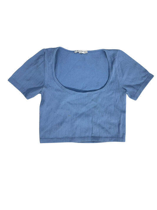 Stradivarius Ribbed Scoop Neck Crop Top Blue - XS