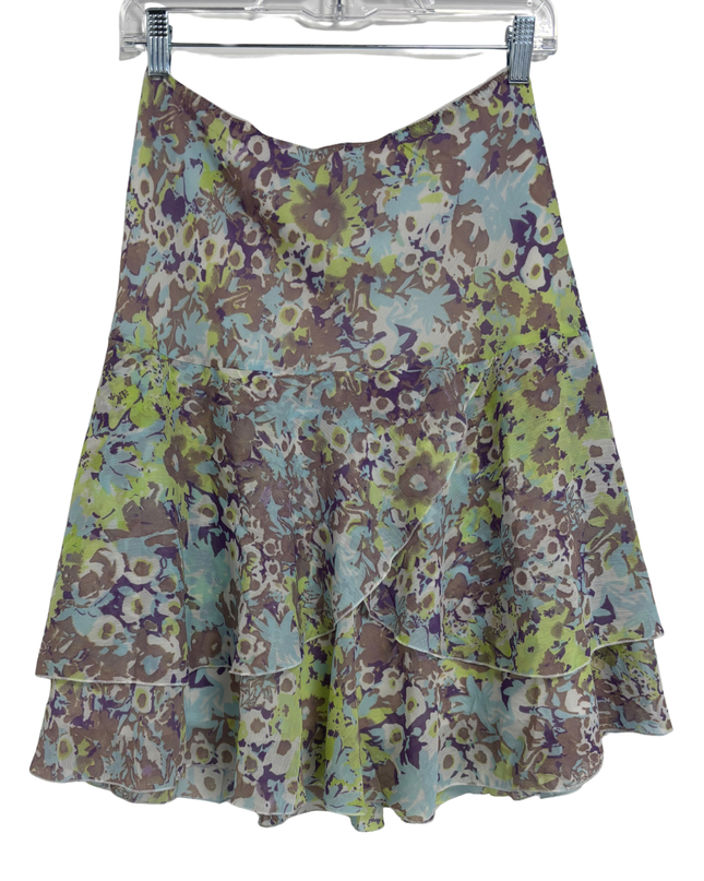 Tribal Multicolor Floral Tiered Ruffle Skirt - XL | Waist: 33"