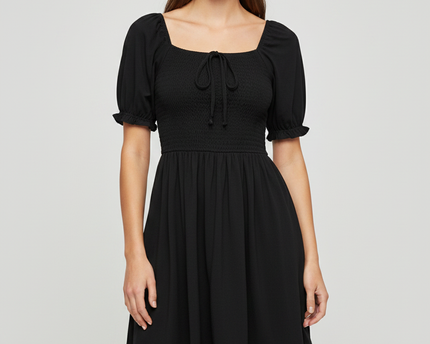Don't Call Me Jennyfer Black Smocked Puff Sleeve Mini Dress