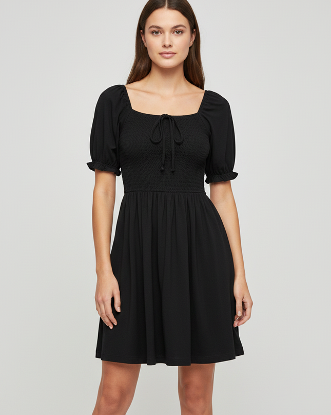 Don't Call Me Jennyfer Black Smocked Puff Sleeve Mini Dress
