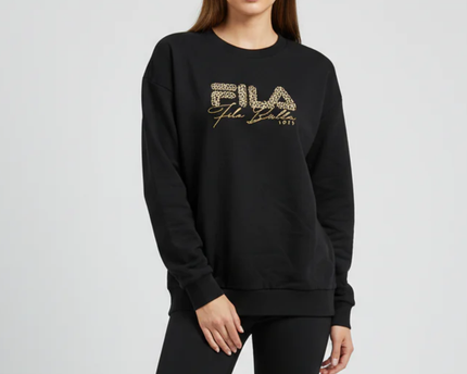 FILA Black Leopard Print Graphic Crewneck Sweatshirt