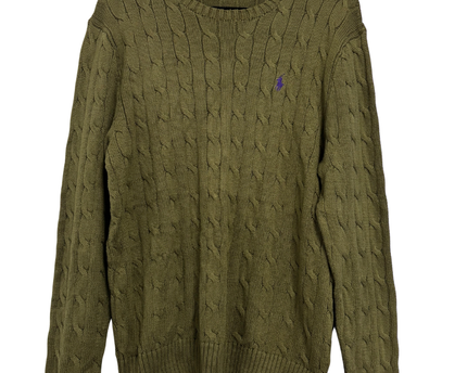 Polo Ralph Lauren Olive Green Cable Knit Crewneck Sweater