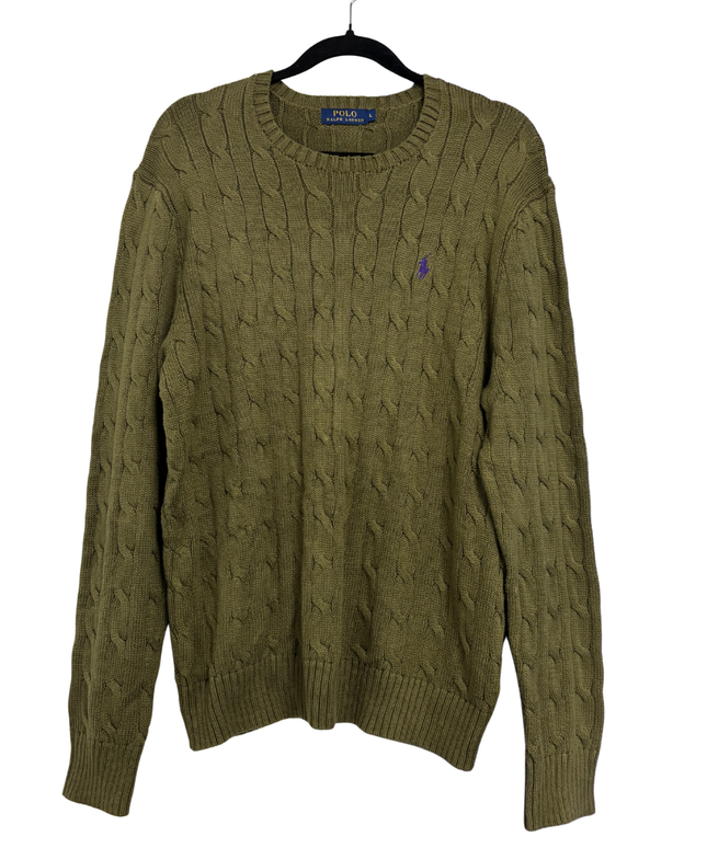 Polo Ralph Lauren Olive Green Cable Knit Crewneck Sweater