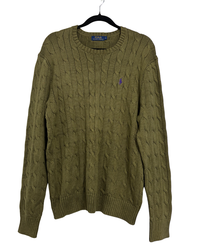 Polo Ralph Lauren Olive Green Cable Knit Crewneck Sweater
