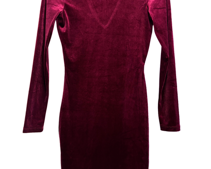 H&M Divided Burgundy Velvet V-Neck Long Sleeve Mini Dress