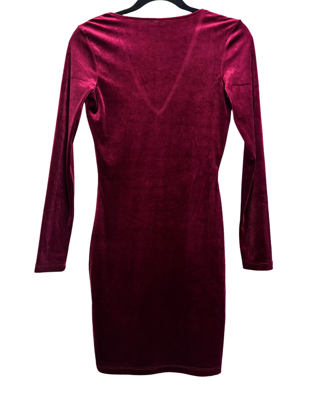 H&M Divided Burgundy Velvet V-Neck Long Sleeve Mini Dress