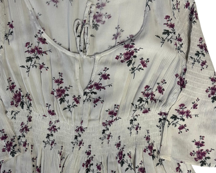 American Eagle White/Purple Floral Smocked Peplum Blouse