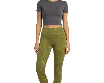 Gymshark Olive Green Camo Seamless Scrunch Butt Leggings