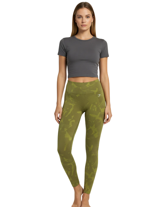 Gymshark Olive Green Camo Seamless Scrunch Butt Leggings