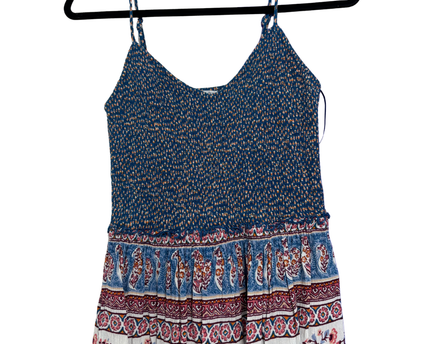 Patrons of Peace Blue Boho Floral Smocked Cami Top