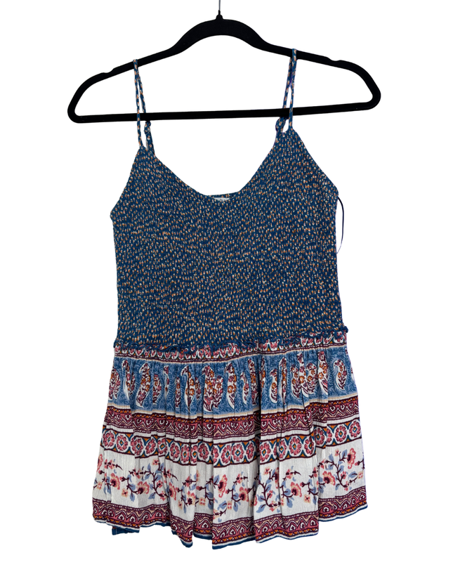 Patrons of Peace Blue Boho Floral Smocked Cami Top