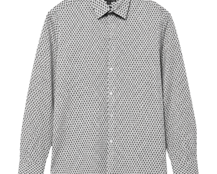Michael Kors Blue and White Geometric Print Button-Down Shirt