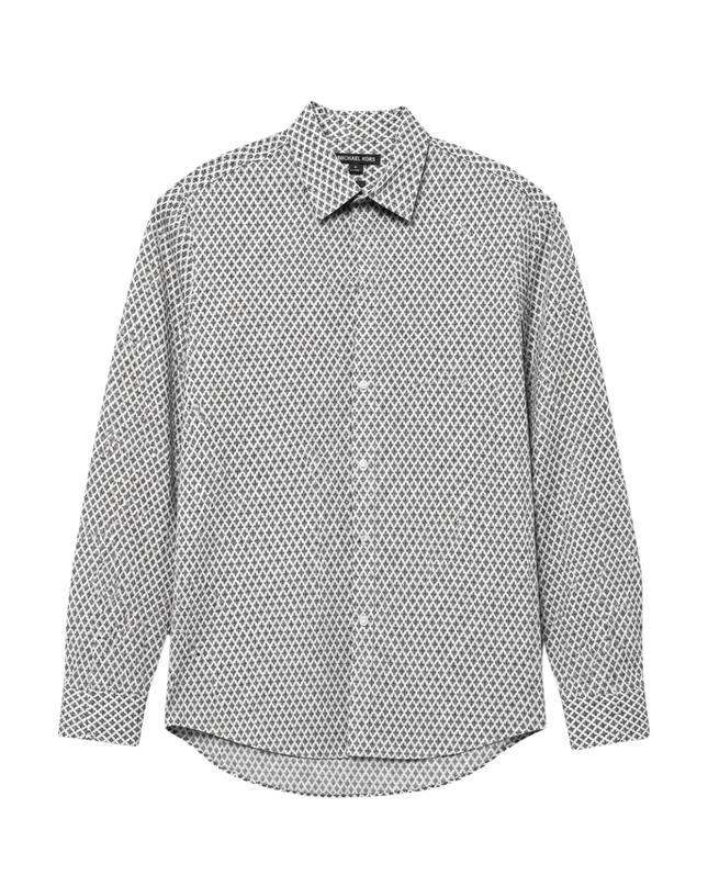 Michael Kors Blue and White Geometric Print Button-Down Shirt
