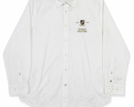 Tommy Hilfiger White Embroidered Crest Long Sleeve Shirt
