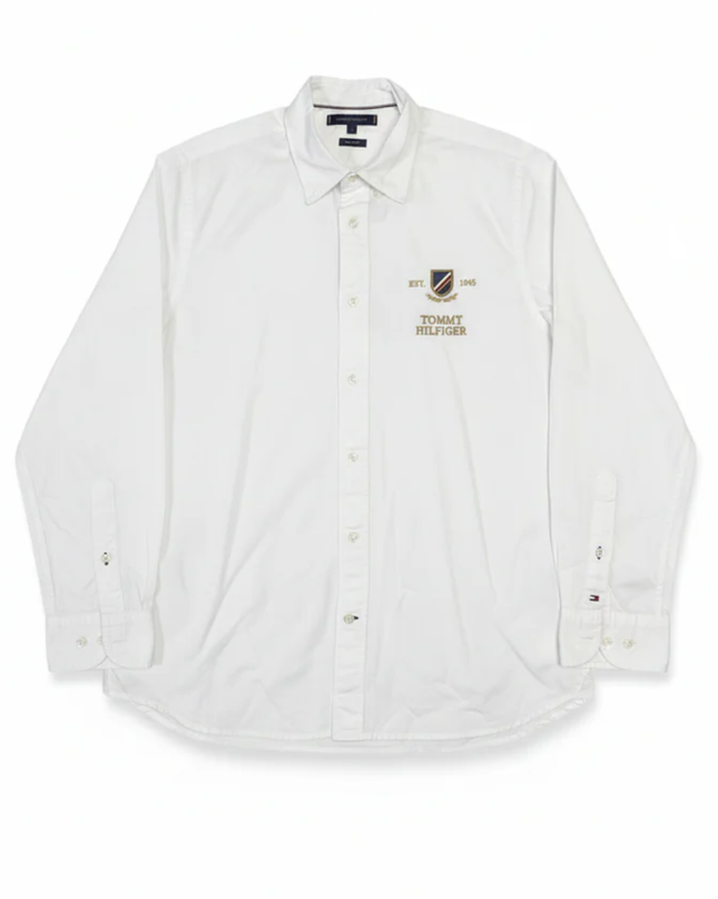 Tommy Hilfiger White Embroidered Crest Long Sleeve Shirt