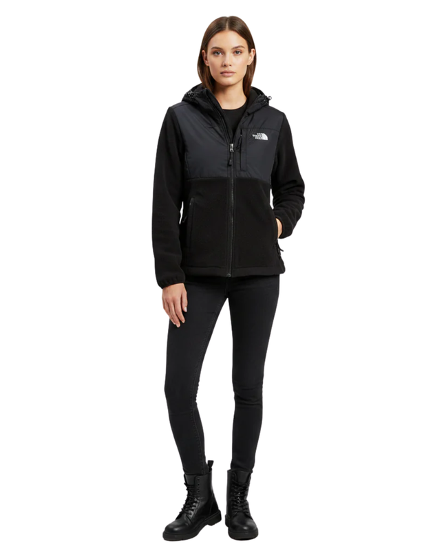 The North Face Black Polartec Hybrid Hooded Fleece Jacket