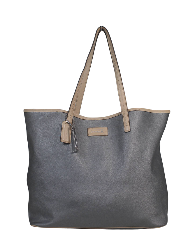 Coach Grey Metallic Crossgrain Leather Tote Bag